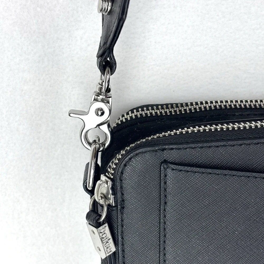 Botkier NY Camera Crossbody Black Leather Suede Bag Purse White Black Gray Strap